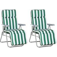 Outsunny Set of 2 Garden Patio Outdoor Sun Recliners Loungers Foldable Multi Position Relaxers Chairs w/ Cushions Fire Retardant Sponge Aosom UK