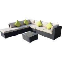 Outsunny 7-Seater Sofa Rattan Garden Furniture Aluminium Outdoor Patio Set Wicker Seater Table - Black Aosom UK