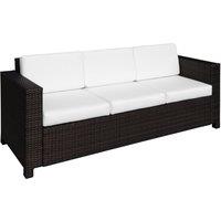 Outsunny 3 Seater All Weather Outdoor Sofa, Weatherproof Outdoor Sofa with Wicker Weave Metal Frame and Fire Resistant Cushion, Brown Aosom UK