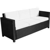 Outsunny Garden Rattan Sofa 3 Seater All Weather Outdoor Sofa with Wicker Weave Metal Frame and Fire Resistant Cushion, Black Aosom UK