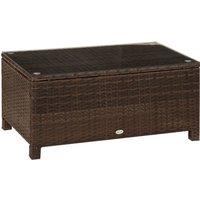 Outsunny Rattan Coffee Table Metal Frame Wicker Coffee Table with Tempered Glass Top for Garden Patio Poolside, Mix Brown Aosom UK
