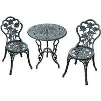 Outsunny Cast Aluminium Outdoor Patio Garden Bistro Elegant Design Table Chair Set - Green (3-Piece)