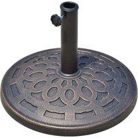 Outsunny 14kg Round Garden Parasol Base Holder Decorative Resin Market Umbrella Stand with Adjustable Coupler, Bronze Aosom UK