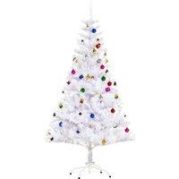 HOMCOM 4.9ft Artificial Christmas Tree Holiday Home Decoration with Xmas Ornaments and Metal Stand, 