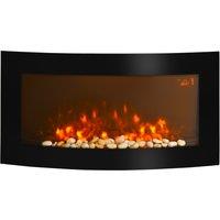 HOMCOM Led Wall Mounted Fireplace Curved Glass Electric Fire Place Fire Place 7 Colour Side Lights Slimline, 1000/2000W, 89.2cm x 48cm