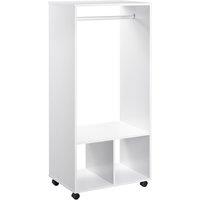 HOMCOM Open Wardrobe with Hanging Rod and Storage Shelves Mobile Garment Rack on Wheels Bedroom, Cloakroom, White