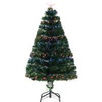 HOMCOM 4ft Pre Lit Christmas Tree Artificial Tree with Multi-Coloured Fiber Optic LED Light(4ft (120cm)) Aosom UK