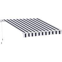 Outsunny 2.5m x 2m Garden Patio Manual Awning Canopy Sun Shade Shelter Retractable with Winding Handle Blue White Aosom UK