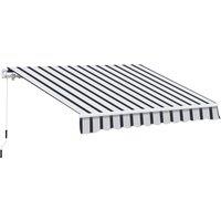 Outsunny 4m x 3(m) Garden Patio Manual Awning Canopy Aluminium Sun Shade Shelter Retractable Blue and White