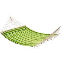Outsunny Striped Hammock with Pillow, Outdoor Garden Camping Swing Bed, 188L x 140W cm, Blue and Whi