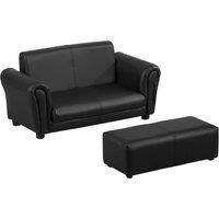 HOMCOM 2 Seater Toddler Chair Kids Twin Sofa Childrens Double Seat Chair Furniture Armchair Boys Girls Couch w/ Footstool (Black) Aosom UK
