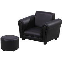 HOMCOM Toddler Chair Single Seater Kids Sofa Set, 54 x 42 x 41cm, Kids Sofa with Stool, Black Aosom UK