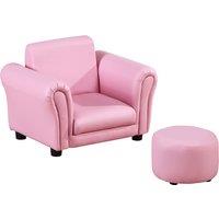 HOMCOM Toddler Chair Single Seater Kids Sofa Set Children Couch Seating Game Chair Seat Armchair w/ Free Footstool (Pink)