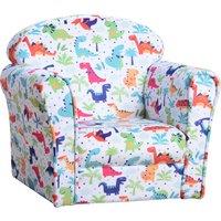 HOMCOM Children Armchair Kids Sofa Tub Chair Seat Cartoon Dinosaur Pattern Bedroom Flannel Wooden Frame Non-slip Playroom Seater Aosom UK