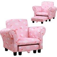 HOMCOM Kids Children Armchair Mini Sofa Wood Frame w/ Footrest Anti-Slip Legs High Back Arms Bedroom Playroom Furniture Cute Cloud Pink Aosom UK