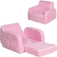 HOMCOM Kids 2 In 1 Armchair Sofa Bed, Fold Out, Padded Wood Frame, Bedroom Furniture, Pink Aosom UK