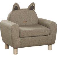HOMCOM Kids Sofa Toddler Chair Children Armchair for Preschool Bedroom Playroom with Ear Modeling Wood, Cat Scratch Resistant, Brown Aosom UK