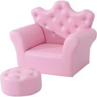 HOMCOM Children Kids Sofa Set Armchair Chair Seat with Free Footstool PU Leather Pink