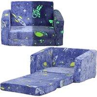 AIYAPLAY Childrens Sofa Beds 2 in 1 Kids Foldable Chair Bed with Glow in The Dark Cosmic Design, Washable Cushion and Cover, Blue Aosom UK