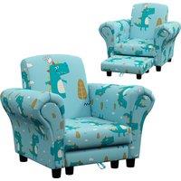 AIYAPLAY 2 Piece Kids Sofa Set with Dinosaur Design, Wooden Frame, for 1.5-3 Years Old, Blue Aosom UK