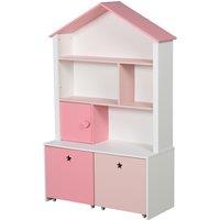 HOMCOM Kids Bookshelf Chest w/ Drawer with Wheels Baby Toy Wood Organizer Display Stand Storage Cabinet 80x34x130cm Pink Aosom UK