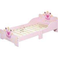HOMCOM Kids Wooden Bed with Crown Modeling Safety Side Rails Easy to Clean Perfect Gift for Toddlers Girls Age 3 to 6 Years Old Pink Aosom UK