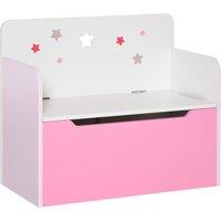 HOMCOM Kids Wooden Toy Storage Chest Chair 2 in 1 Design with Gas Stay Bar Safety Hinges Lid 60 x 30 x 50cm Pink Aosom UK