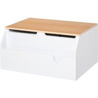 HOMCOM Toy Storage Organizer Wooden Toy Box with Book Slot, the Lid Fitted with a Gas Rod, Safe for Children, White Aosom UK