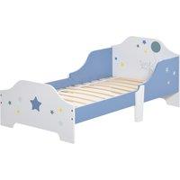 HOMCOM Kids Toddler Wooden Bed Round Edged with Guardrails Stars Image 143 x 74 x 59 cm Blue Aosom UK
