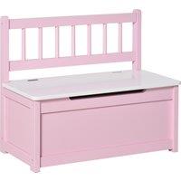HOMCOM Wooden Toy Box Toy Storage Organizer with the Backrest, the Lid Fitted with a Gas Rod, Safe for Children, Pink Aosom UK