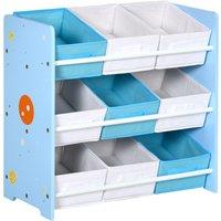 ZONEKIZ Playroom Storage Unit, Children's Bookshelf with 9 Colourful Baskets, Toy Organiser for Nursery, Blue Aosom UK