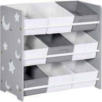 ZONEKIZ 3-Tier Storage Rack Toy Storage Organizer with 9 Removable Bins & Smooth Edges, for Playroom, Nursery and Kids Room, Grey Aosom UK