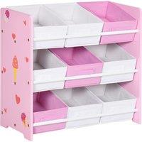 ZONEKIZ 3-Tier Storage Rack Toy Storage Organizer with 9 Removable Bins & Smooth Edges, for Playroom, Nursery and Kids Room, Pink Aosom UK