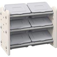 AIYAPLAY 3 Tier Kids Toy Storage Units with 6 Storage Boxes, 76 x 37 x 60cm, Grey Aosom UK