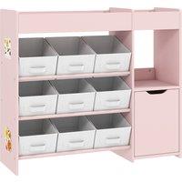AIYAPLAY Kids Toy Storage, 9 Removable Fabric Bins, Wooden Toy Storage Units for Toys and Books for Bedroom, Nursery, Pink