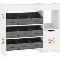 AIYAPLAY Kids Toy Storage, 9 Removable Fabric Bins, Wooden Toy Storage Units for Toys and Books for Bedroom, Nursery, White