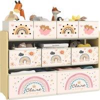 AIYAPLAY 3-Tier Kids Storage Unit with 9 Non-Woven Fabric Boxes for Toys, Books for Bedroom, Nursery, Yellow