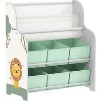 AIYAPLAY Kids Storage Unit, Toy Organiser with 6 Fabric Drawers and 2-Tier Sling Book Rack for Bedroom, Playroom, Nursery, Green
