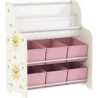 AIYAPLAY Kids Storage Unit, Toy Organiser with 6 Fabric Drawers and 2-Tier Sling Book Rack for Bedroom, Playroom, Nursery, Pink