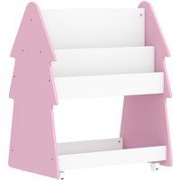 AIYAPLAY Kids Bookshelf with Toy Storage, Double-Sided Bookcase with Wheels, 3 Tier Kids Book Rack for Bedroom, Pink