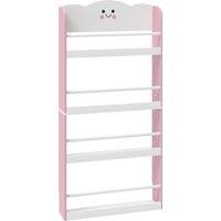 AIYAPLAY 4 Tier Kids Bookshelf, Wall-Mounted Children Bookcase, Toddler Space-Saving Bookcase for Kids Room, Playroom, Pink
