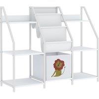 AIYAPLAY Kids Bookshelf and Toy Storage with 3-Tier Sling Book Rack and Fabric Drawer for Nursery, Bedroom, Playroom, White
