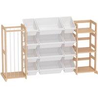 AIYAPLAY Wooden Toy Storage Unit with Stuffed Animal Storage, Bookshelf and 12 Bins for Kids Rooms, Bedroom, Playroom, Nursery
