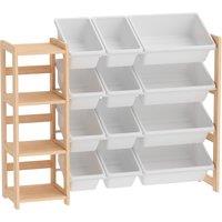 AIYAPLAY Toy Storage Organiser with 3 Shelves and 12 Bins, Wooden Toy Organiser for Playroom, Bedroom, Nursery, Natural