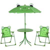 Outsunny Kids Folding Picnic Table and Chair Set Frog Pattern with Removable & Height Adjustable Sun Umbrella, Green