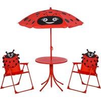 Outsunny Kids Folding Picnic Table and Chairs Set Ladybug Pattern Outdoor w/ Parasol Aosom UK