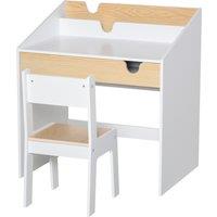 HOMCOM Kids Desk and Chair Set 2 Pieces Children Study Table with Storage Pull-Out Drawer Bookshelf for 3-6 Years Writing, Reading, Drawing