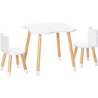 HOMCOM 3 Piece Kids Table and Chair Set with 2 Bear-shaped Chairs, White Aosom UK