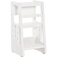 HOMCOM Kids Step Stool Adjustable Standing Platform Toddler Kitchen Stool -Standing Tower for Kids Kitchen Learning w/ Three Adjustable Heights, White