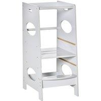 HOMCOM Toddler Step Stool Kids Adjustable Standing Tower with Safety Rail for Kitchen Counter Grey Aosom UK